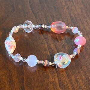 Handmade Beaded Stretch Bracelet - Pink